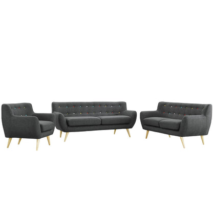 Sofa & chair Sets | Remark Living Room Set | Exquisite & Comfortable | Plush Dual Cushion Design | Mid-Century Inspired | Solid Wood Legs | Elegant Polyester Upholstery | 3 Piece Set - Armchair, Loveseat, Sofa | Gray | casafoyer.myshopify.com