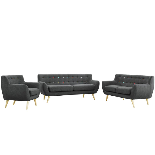 Sofa & chair Sets | Remark Living Room Set | Exquisite & Comfortable | Plush Dual Cushion Design | Mid-Century Inspired | Solid Wood Legs | Elegant Polyester Upholstery | 3 Piece Set - Armchair, Loveseat, Sofa | Gray | casafoyer.myshopify.com