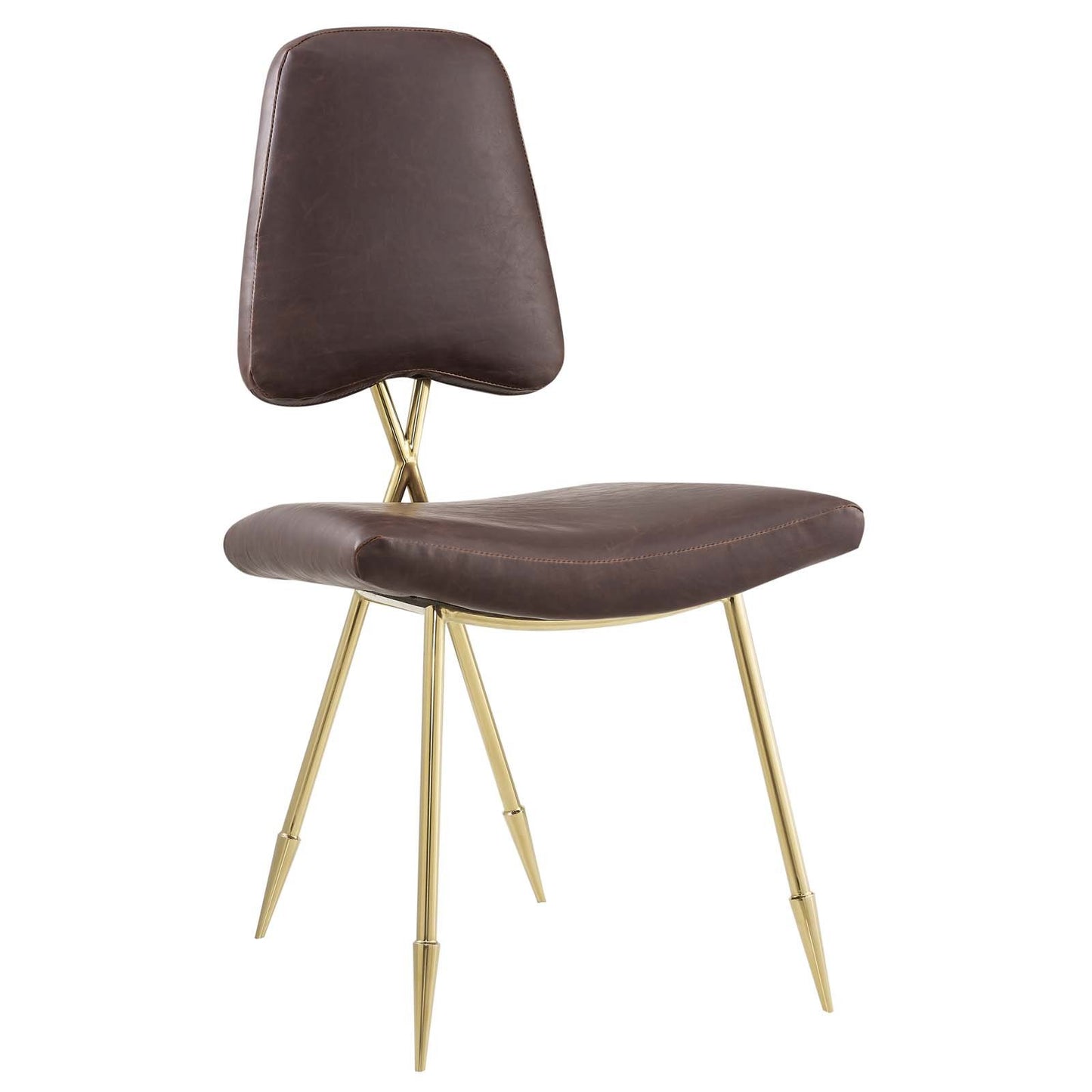 home office desk chairs | CasaFoyer Ponder Dining Side Chair | Comfortable High-Density Foam Seat | Antique Faux Leather Upholstery | Gold Stainless Steel Frame | Versatile Accent Chair for Dining, Living Room, Entryway | Brown | casafoyer.myshopify.com