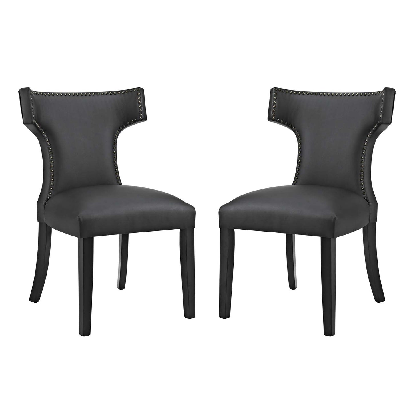 home office desk chairs | CasaFoyer Curve Dining Side Chair | Elegant Design | Nailhead Trim | Foam Padding | Vinyl Cover | Non-Marking Foot Caps | Tapered Wooden Legs | Set of 2 | Black | casafoyer.myshopify.com