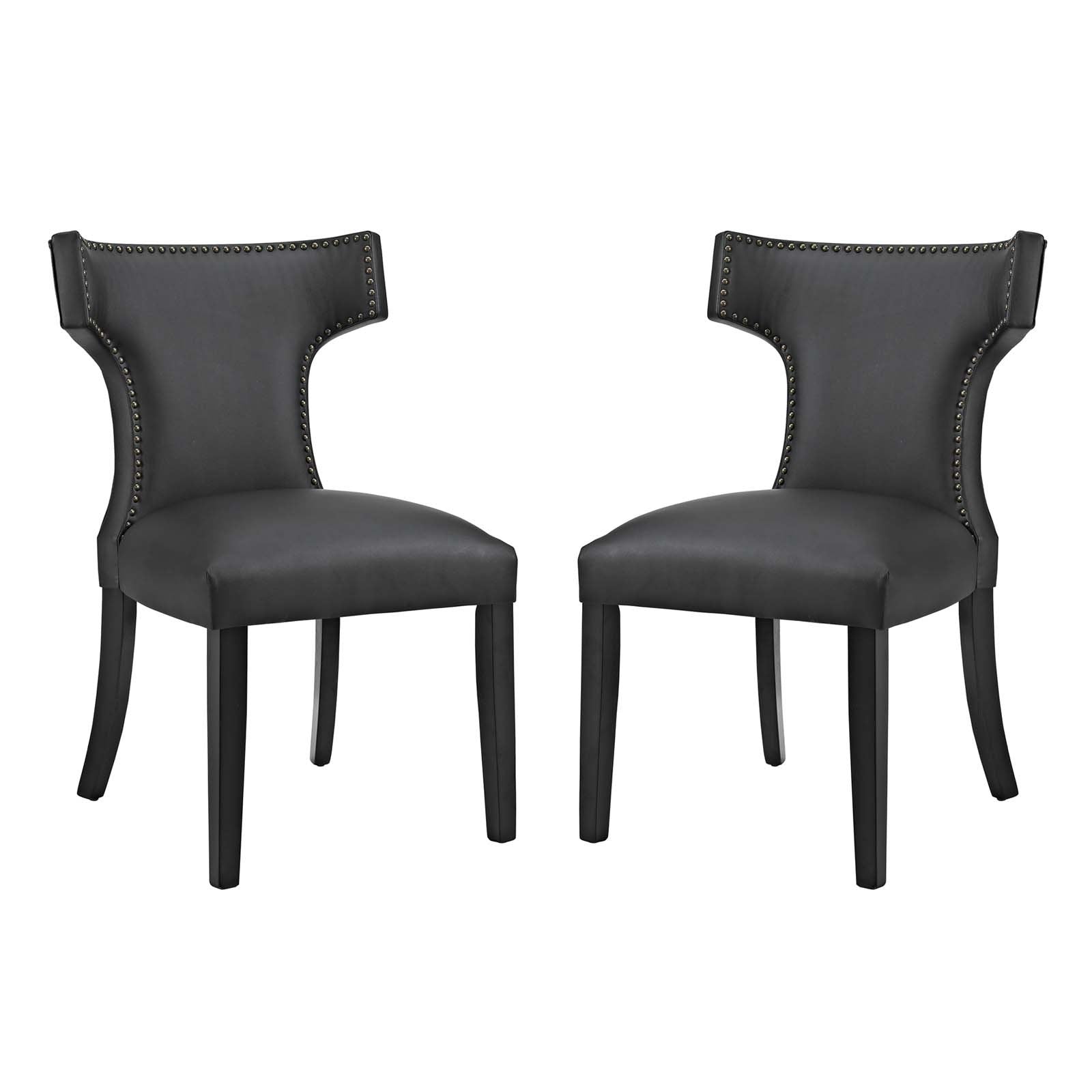 home office desk chairs | CasaFoyer Curve Dining Side Chair | Elegant Design | Nailhead Trim | Foam Padding | Vinyl Cover | Non-Marking Foot Caps | Tapered Wooden Legs | Set of 2 | Black | casafoyer.myshopify.com