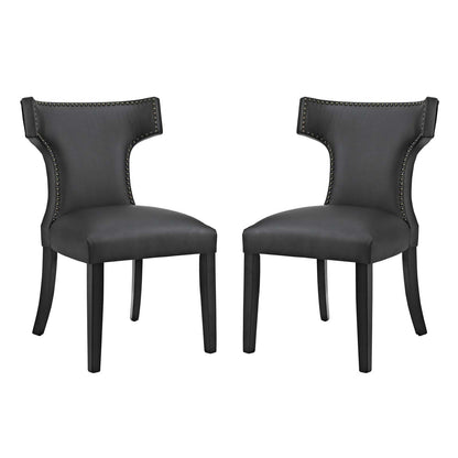 home office desk chairs | CasaFoyer Curve Dining Side Chair | Elegant Design | Nailhead Trim | Foam Padding | Vinyl Cover | Non-Marking Foot Caps | Tapered Wooden Legs | Set of 2 | Black | casafoyer.myshopify.com