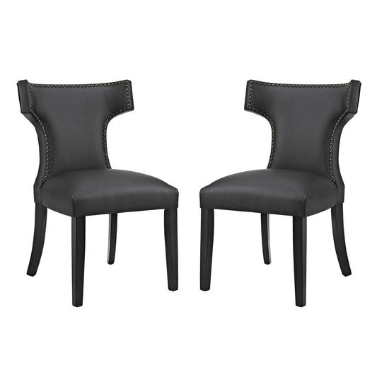 home office desk chairs | CasaFoyer Curve Dining Side Chair | Elegant Design | Nailhead Trim | Foam Padding | Vinyl Cover | Non-Marking Foot Caps | Tapered Wooden Legs | Set of 2 | Black | casafoyer.myshopify.com