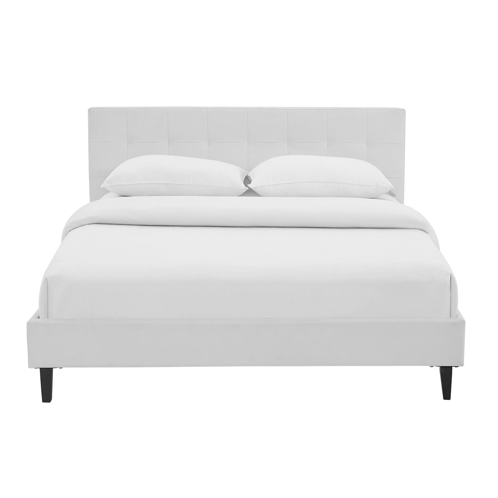 Bed | CasaFoyer Linnea Platform Bed | Elegant Padded Vinyl Base | Tufted Headboard | Solid Wood Legs | No Box Spring Needed | Supports Memory Foam, Spring, Latex, Hybrid | Chic-Luxe Look | 1300 lbs Weight Capacity | Queen Size (Mattress Not Included) | casafoyer.myshopify.com