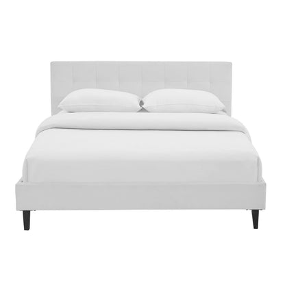 Bed | CasaFoyer Linnea Platform Bed | Elegant Padded Vinyl Base | Tufted Headboard | Solid Wood Legs | No Box Spring Needed | Supports Memory Foam, Spring, Latex, Hybrid | Chic-Luxe Look | 1300 lbs Weight Capacity | Queen Size (Mattress Not Included) | casafoyer.myshopify.com