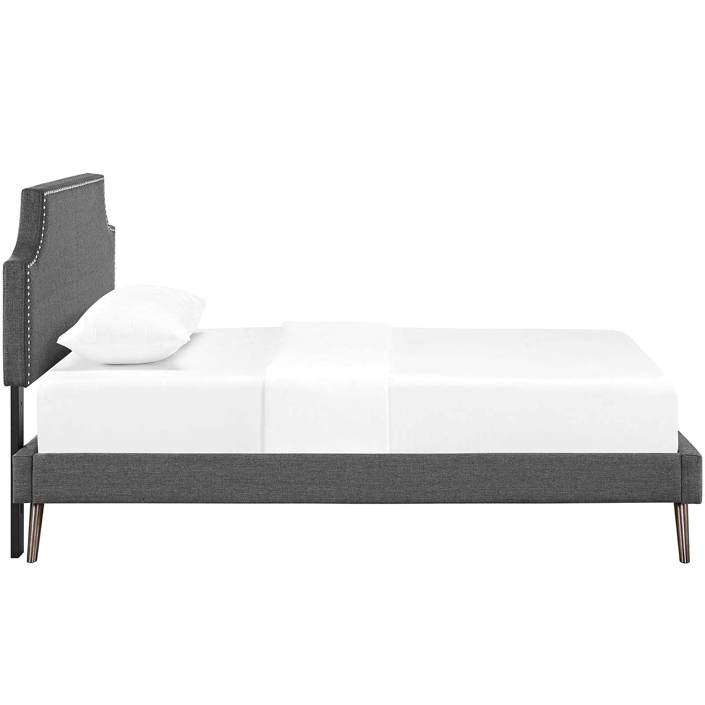 Bed | CasaFoyer Corene Platform Bed | Solid Wood Frame | Polyester Upholstery | Tapered Legs | Memory Foam Mattress Compatible | Gray | casafoyer.myshopify.com