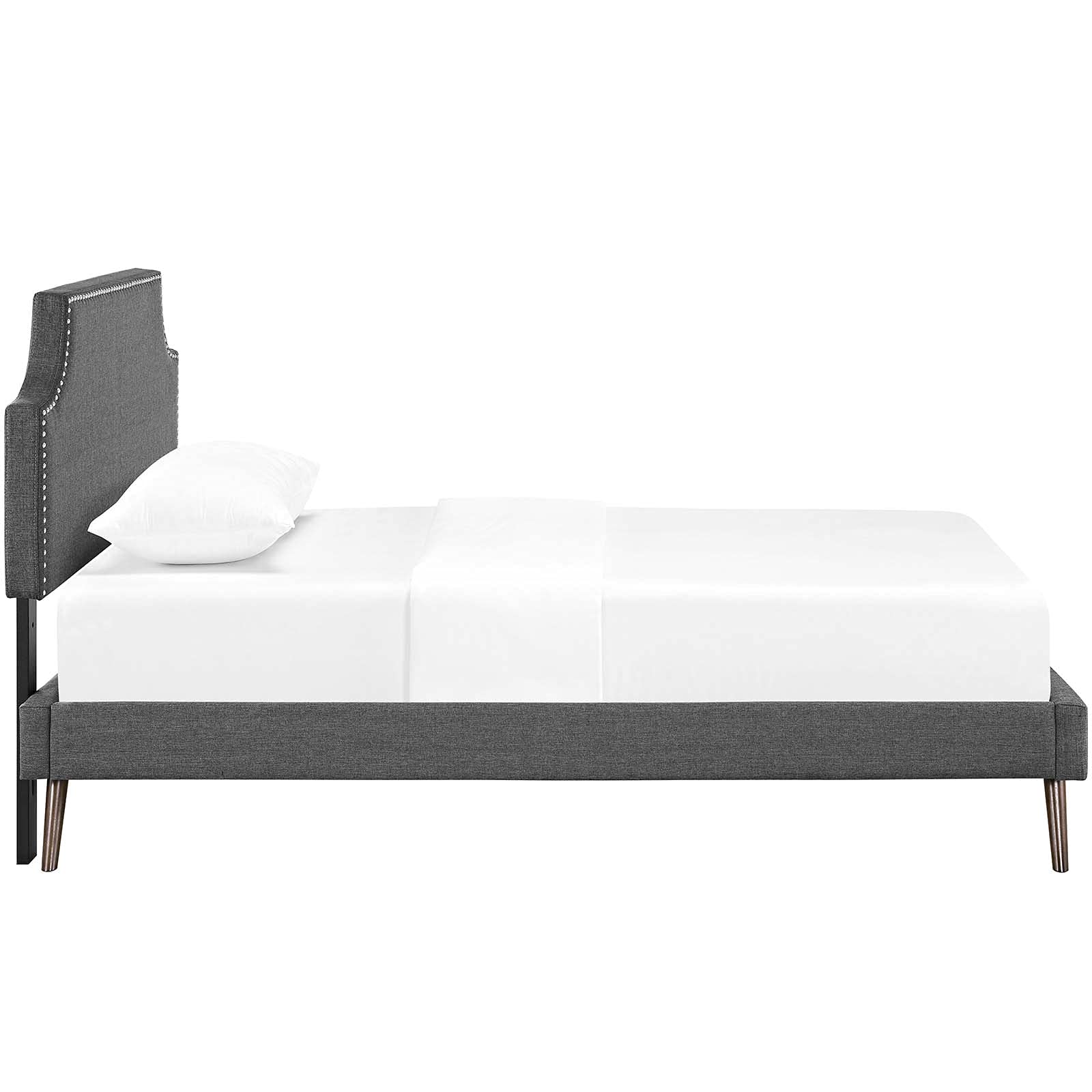 Bed | CasaFoyer Corene Platform Bed | Solid Wood Frame | Polyester Upholstery | Tapered Legs | Memory Foam Mattress Compatible | Gray | casafoyer.myshopify.com