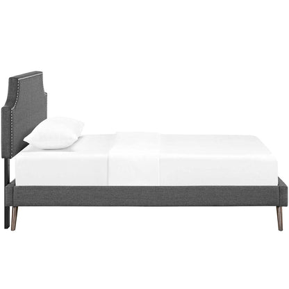 Bed | CasaFoyer Corene Platform Bed | Solid Wood Frame | Polyester Upholstery | Tapered Legs | Memory Foam Mattress Compatible | Gray | casafoyer.myshopify.com
