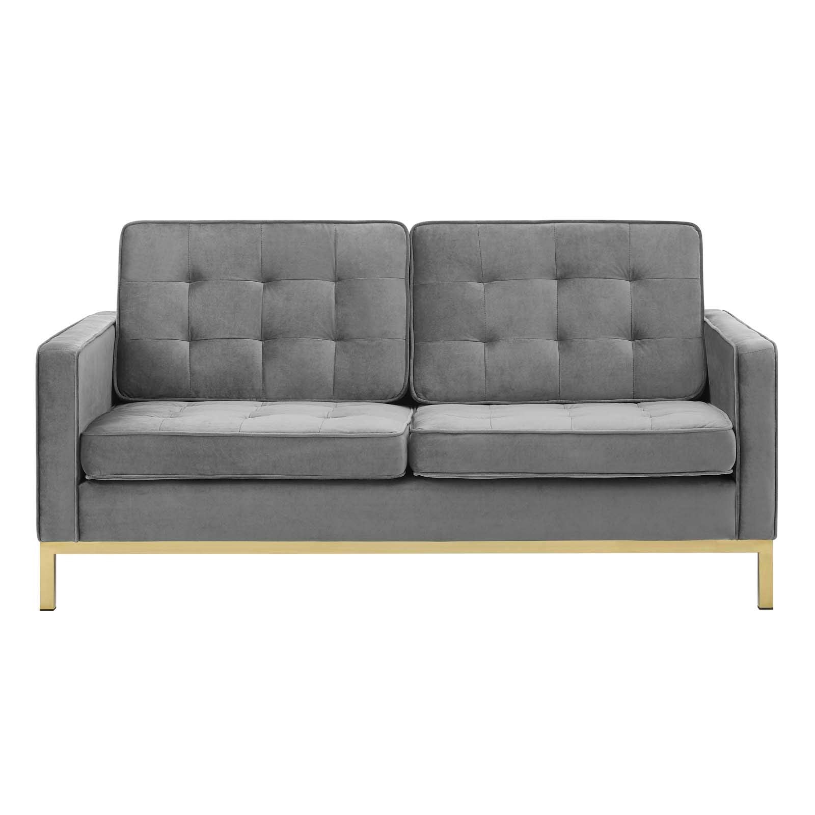 home office desk chairs | CasaFoyer Loft Button Tufted Performance Velvet Loveseat | Retro Modern Style | Durable Upholstery | Gold Stainless Steel Legs | Supports up to 600 lbs | casafoyer.myshopify.com