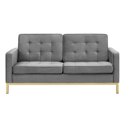 home office desk chairs | CasaFoyer Loft Button Tufted Performance Velvet Loveseat | Retro Modern Style | Durable Upholstery | Gold Stainless Steel Legs | Supports up to 600 lbs | casafoyer.myshopify.com