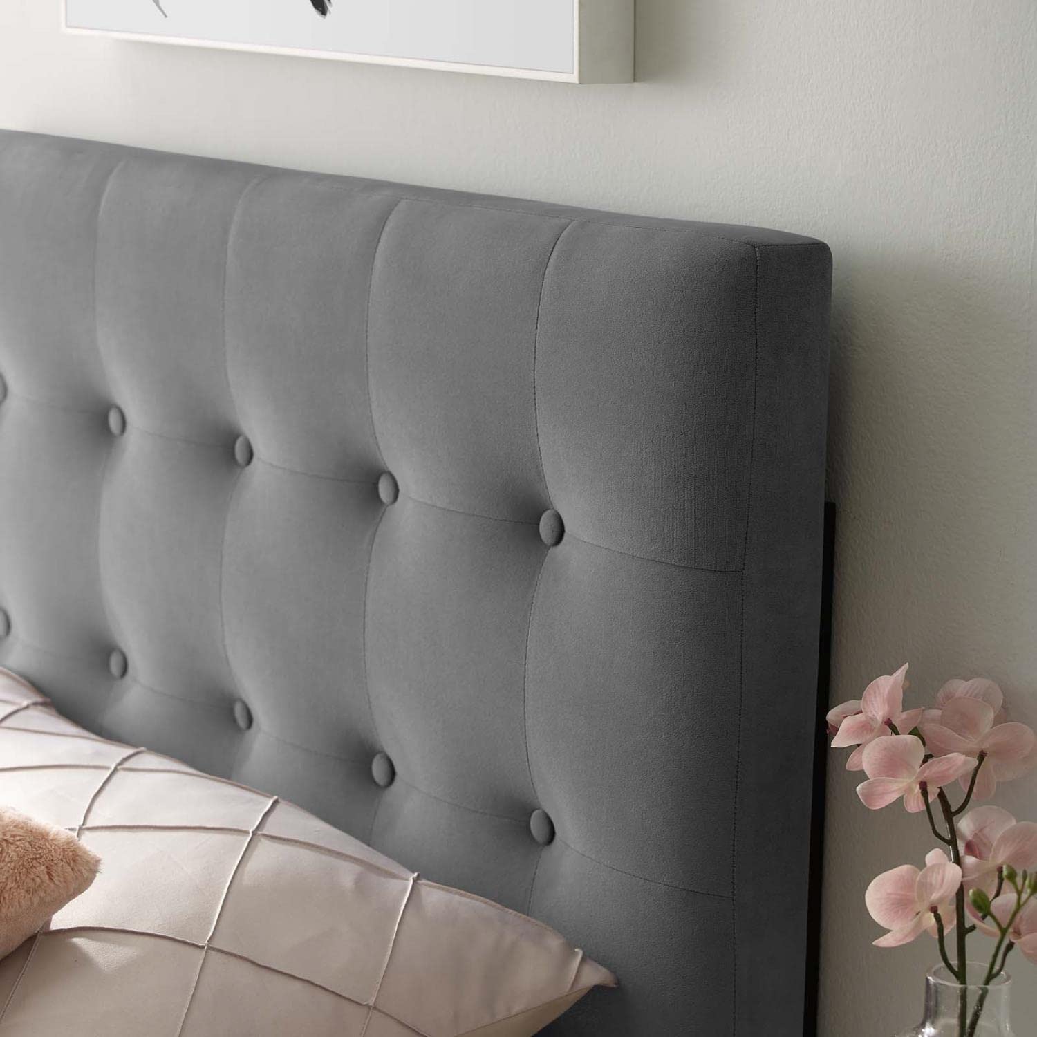 Bed | CasaFoyer Emily Biscuit Tufted Performance Velvet Twin Headboard | Timeless Charm | Contemporary Luxury | Stain-Resistant | Adjustable Height | Gray | casafoyer.myshopify.com