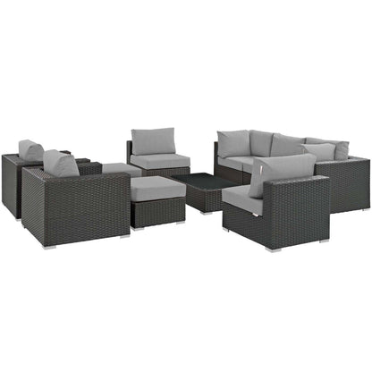 kitchen and dining room sets | CasaFoyer Sojourn Outdoor Patio Furniture Set | Sunbrella Cushions | Synthetic Rattan | UV Protection | Aluminum Frame | 10 Piece Sectional | casafoyer.myshopify.com