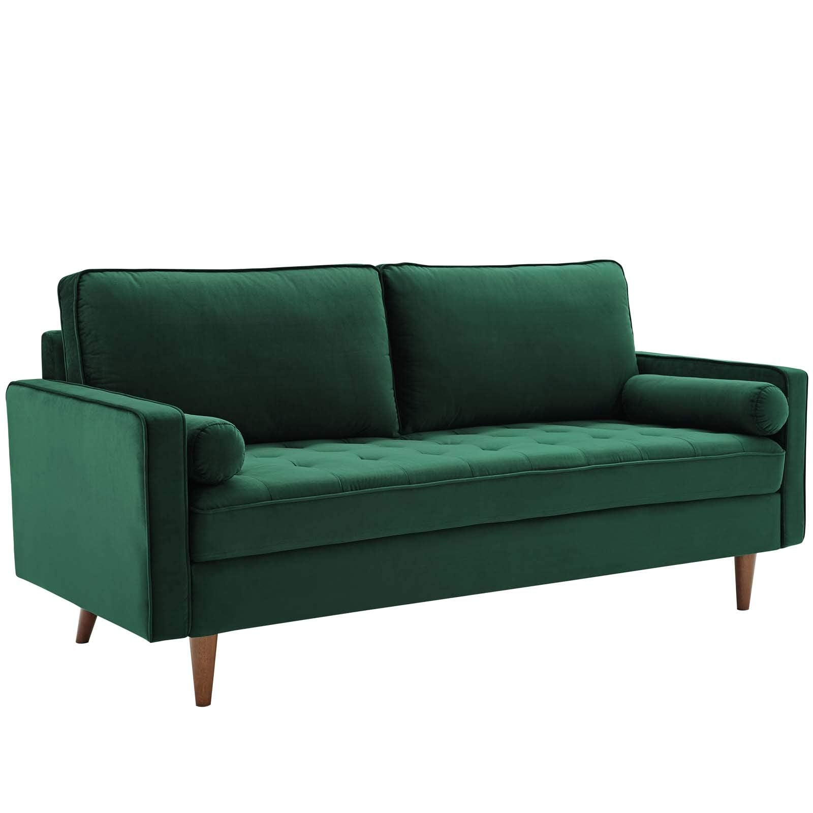 sofas | CasaFoyer Valour Performance Velvet Sofa | Timeless Charm | Stain-Resistant | Comfortable | Walnut Legs | Portable Box | Green | casafoyer.myshopify.com