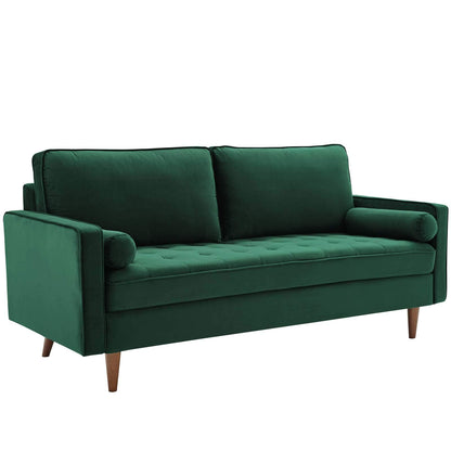sofas | CasaFoyer Valour Performance Velvet Sofa | Timeless Charm | Stain-Resistant | Comfortable | Walnut Legs | Portable Box | Green | casafoyer.myshopify.com
