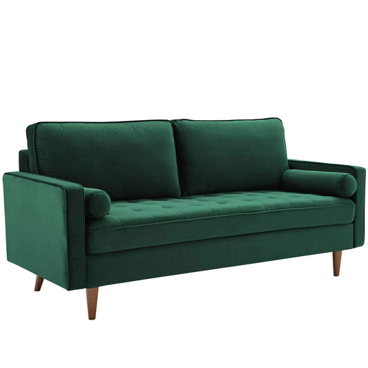 sofas | CasaFoyer Valour Performance Velvet Sofa | Timeless Charm | Stain-Resistant | Comfortable | Walnut Legs | Portable Box | Green | casafoyer.myshopify.com