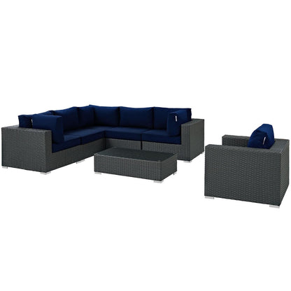 kitchen and dining room sets | CasaFoyer Sojourn Outdoor Patio Furniture Set | Sunbrella Cushions | Synthetic Rattan | UV Protection | Aluminum Frame | Includes Armchair, Coffee Table, Corners, Armless Chairs | casafoyer.myshopify.com
