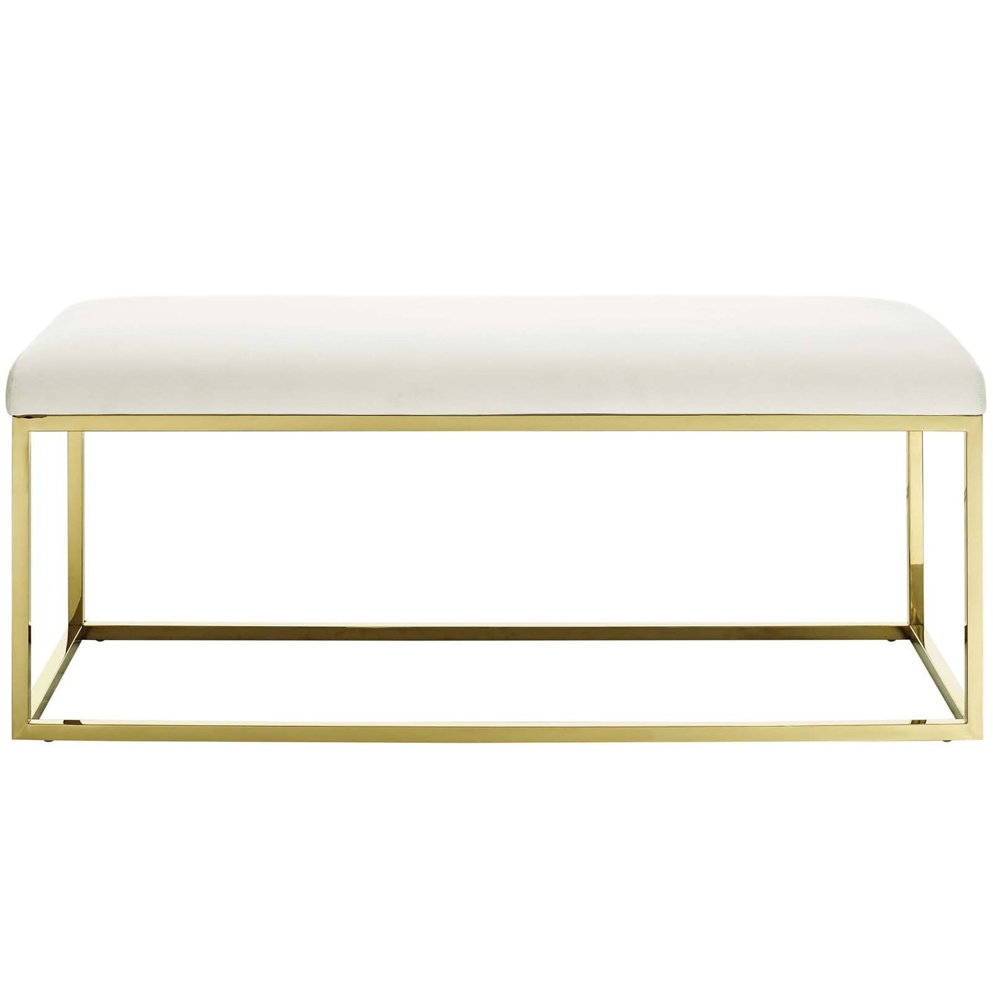 ottomans | CasaFoyer Anticipate Bench | Elegant & Modern | Polished Stainless Steel Base | Luxurious Velvet Polyester Fabric | Non-Marking Foot Caps | Comfortable & Stylish | Weight Capacity up to 331 lbs | Hassle-Free Assembly | Gold Ivory Color | casafoyer.myshopify.com