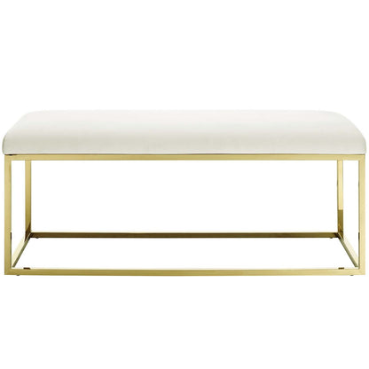 ottomans | CasaFoyer Anticipate Bench | Elegant & Modern | Polished Stainless Steel Base | Luxurious Velvet Polyester Fabric | Non-Marking Foot Caps | Comfortable & Stylish | Weight Capacity up to 331 lbs | Hassle-Free Assembly | Gold Ivory Color | casafoyer.myshopify.com