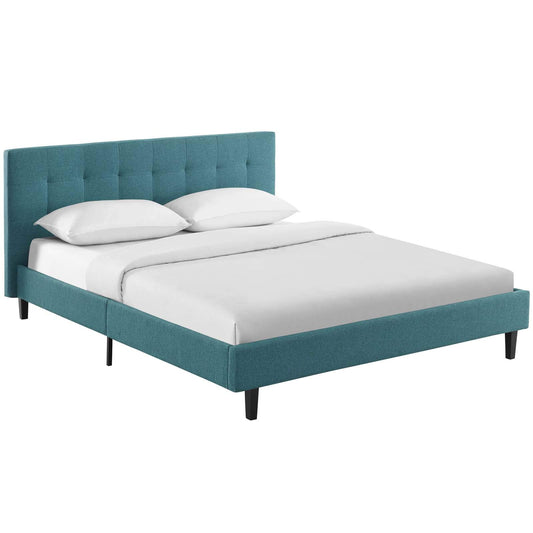 Bed | CasaFoyer Linnea Platform Bed | Elegant Upholstered Queen Bed | Tufted Headboard | Wood Legs | Slatted Support System | Weight Capacity 1300 lbs | Teal | casafoyer.myshopify.com