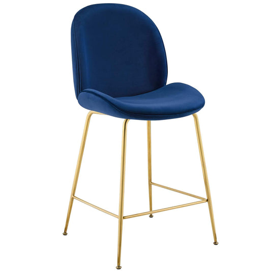 barstools | Scoop Gold Stainless Steel Leg Counter Stool | Vintage Glamour | Performance Velvet | Navy | casafoyer.myshopify.com