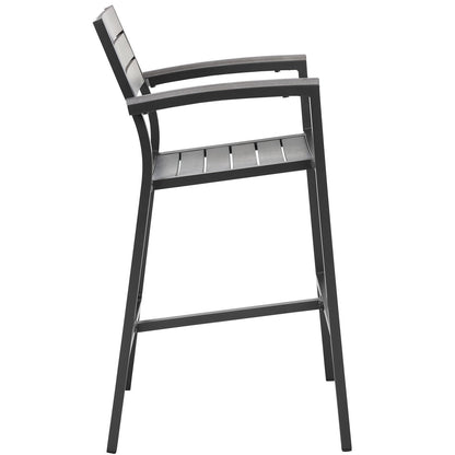 Patio Furniture Sets | Maine Outdoor Patio Dining Bar Stool Set | Synthetic Wood Grain Design | Powder-Coated Aluminum Frame | Ideal for Contemporary Outdoor Spaces | Set of 2 | casafoyer.myshopify.com