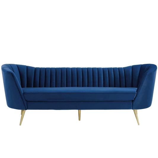 sofas | CasaFoyer Opportunity Performance Velvet Curved Sofa | Vintage Glamour | Modern Comfort | Stain-Resistant Upholstery | Maximum Comfort & Support | Removable Seat Cushion | Retro-Modern Charm | Sturdy Construction | Navy | casafoyer.myshopify.com