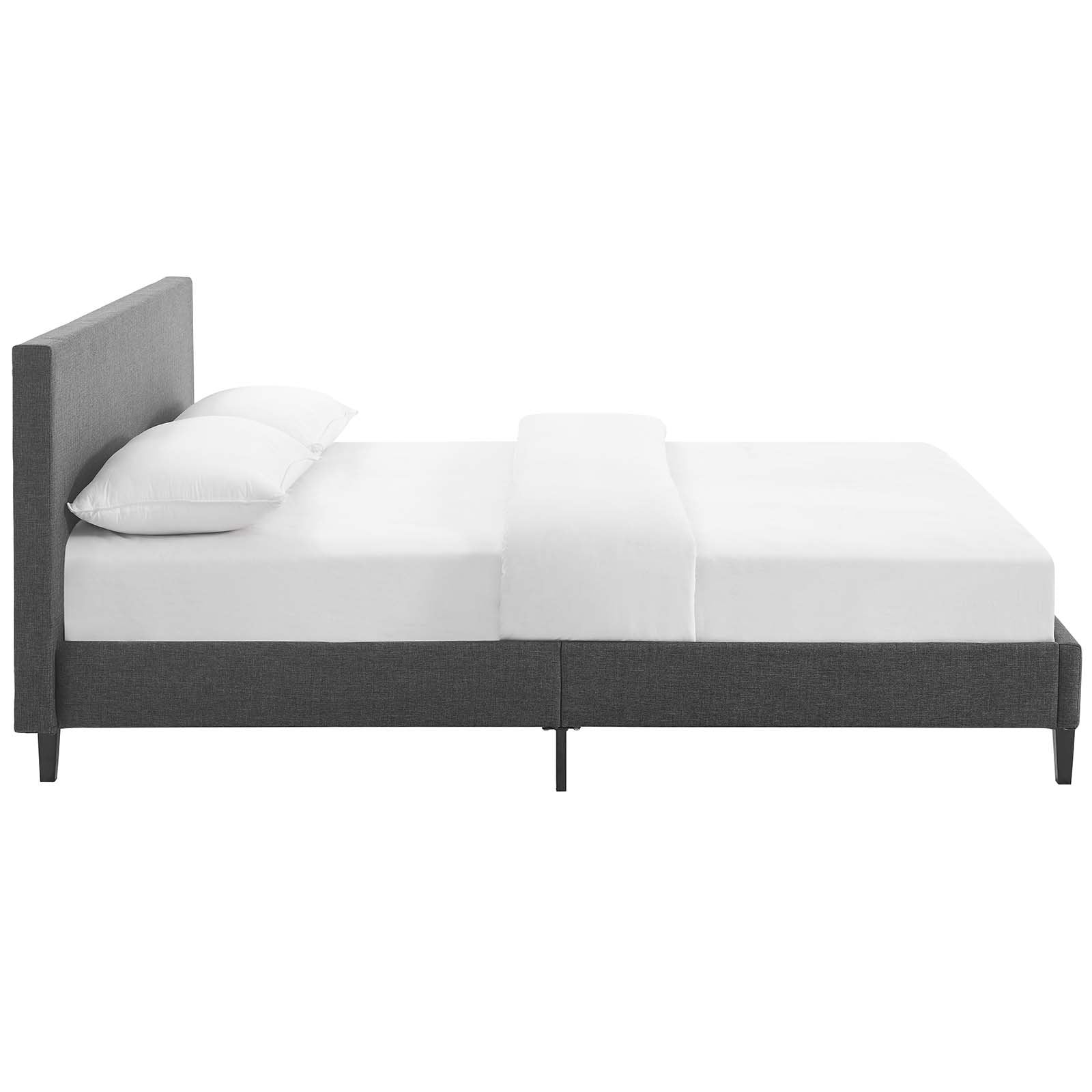 Bed | CasaFoyer Anya Platform Bed | Upholstered Polyester Fabric | Solid Wood Legs | Slatted Support System | Full Size | Gray | casafoyer.myshopify.com