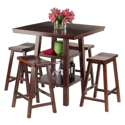 childrens table and chair sets | CasaFoyer Orlando High Table & Saddle Seat Stool Set | 5-Piece Furniture Collection | Ample Storage | Walnut Finish | Stable & Space-Saving Design | casafoyer.myshopify.com