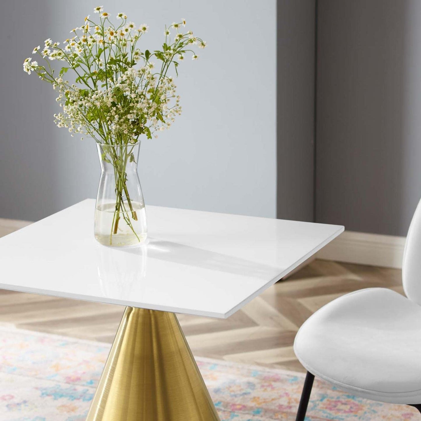 patio dining tables | CasaFoyer Tupelo 24 Square Dining Table | Modern Style with Mid-Century Charm | Sturdy Gold Metal Base | Easy-to-Clean White Coating | Non-Marking Ring | Assembly Required | casafoyer.myshopify.com