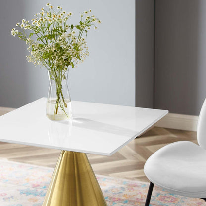 patio dining tables | CasaFoyer Tupelo 24 Square Dining Table | Modern Style with Mid-Century Charm | Sturdy Gold Metal Base | Easy-to-Clean White Coating | Non-Marking Ring | Assembly Required | casafoyer.myshopify.com