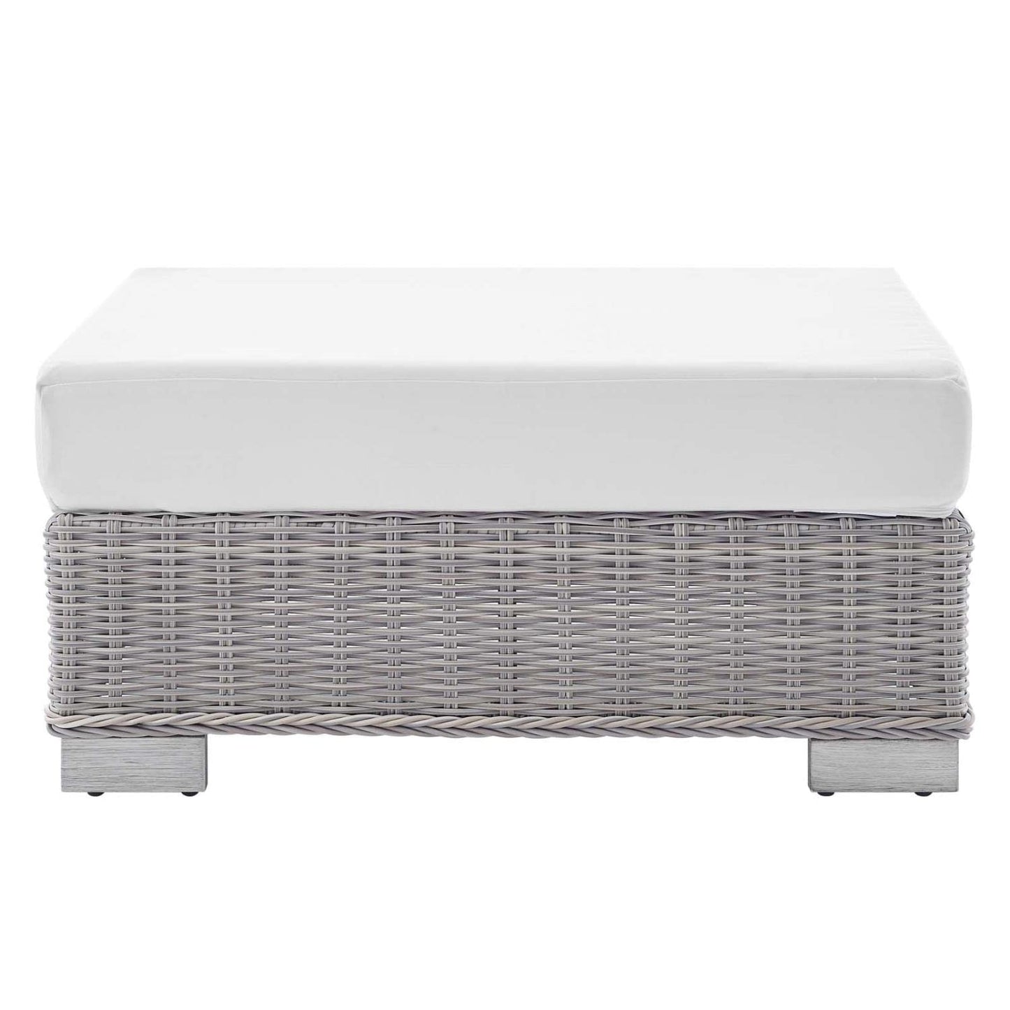 ottomans | CasaFoyer Conway Outdoor Patio Wicker Rattan Ottoman | UV-Resistant | Water-Resistant | Durable | Comfortable Seating | Light Gray | casafoyer.myshopify.com