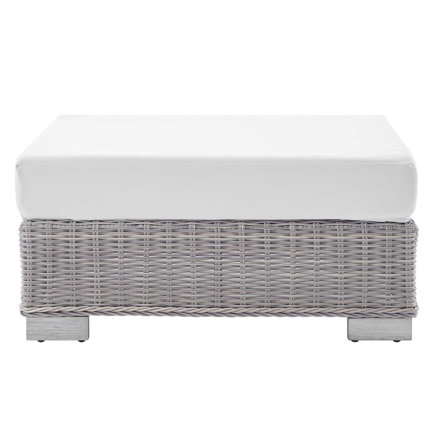ottomans | CasaFoyer Conway Outdoor Patio Wicker Rattan Ottoman | UV-Resistant | Water-Resistant | Durable | Comfortable Seating | Light Gray | casafoyer.myshopify.com