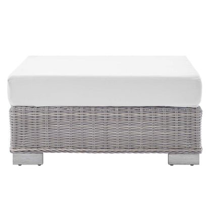 ottomans | CasaFoyer Conway Outdoor Patio Wicker Rattan Ottoman | UV-Resistant | Water-Resistant | Durable | Comfortable Seating | Light Gray | casafoyer.myshopify.com