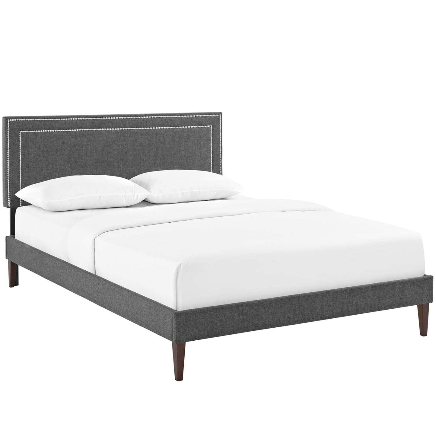 Bed | CasaFoyer Virginia Platform Bed | Solid Wood Frame | Polyester Upholstery | Tapered Legs | Queen Size | Gray | Ideal for Mid-Century Modern & Contemporary Bedrooms | casafoyer.myshopify.com