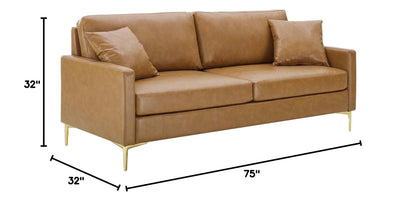 sofas | CasaFoyer Juliana Vegan Leather Sofa | Mid-Century Style | Gold Accents | Foam Padding | 900 lbs Capacity | Portable Box Delivery | casafoyer.myshopify.com
