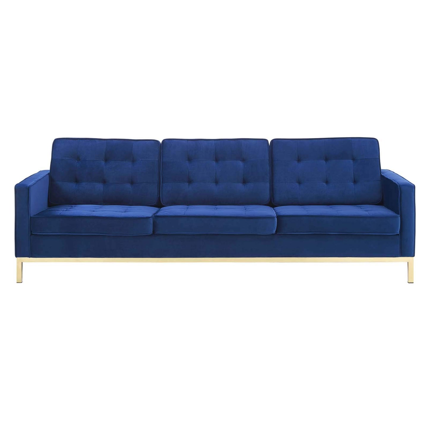 sofas | CasaFoyer Loft Button Tufted Performance Velvet Sofa | Gold Navy | Stainless Steel Legs | 900 lbs Weight Capacity | casafoyer.myshopify.com