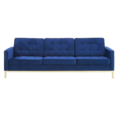 sofas | CasaFoyer Loft Button Tufted Performance Velvet Sofa | Gold Navy | Stainless Steel Legs | 900 lbs Weight Capacity | casafoyer.myshopify.com