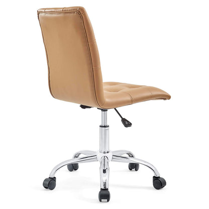 home office desk chairs | CasaFoyer Prim Armless Office Chair | Sophisticated Design | Tufted Buttons | Faux Leather Upholstery | Adjustable Height | 360 Swivel | Chrome Steel Base | Tan Color | casafoyer.myshopify.com