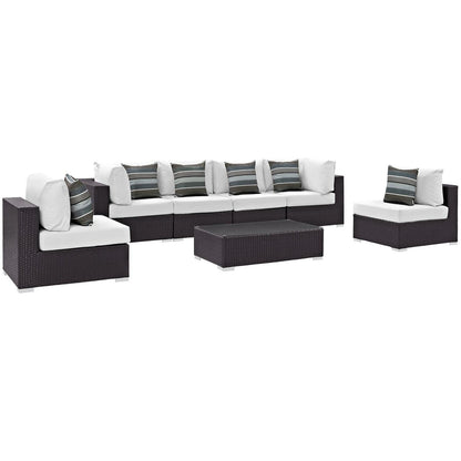 kitchen and dining room sets | CasaFoyer Convene Outdoor Sectional Set | Durable Rattan Weave | Weather-Resistant Cushions | 7 Piece Patio Sofa Set with Armless Chairs, Corner Chairs, and Coffee Table | casafoyer.myshopify.com