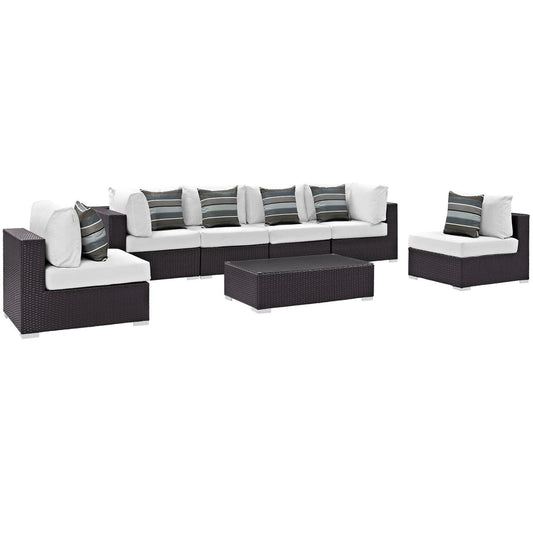 kitchen and dining room sets | CasaFoyer Convene Outdoor Sectional Set | Durable Rattan Weave | Weather-Resistant Cushions | 7 Piece Patio Sofa Set with Armless Chairs, Corner Chairs, and Coffee Table | casafoyer.myshopify.com