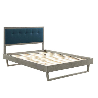 bed frames | CasaFoyer Willow Tufted Wood Queen Platform Bed | Mid-Century Design | Upholstered Headboard | Button Tufted | Sturdy Materials | Wood Slat Support | No Box Spring | 601 lbs Capacity | Gray Azure | casafoyer.myshopify.com