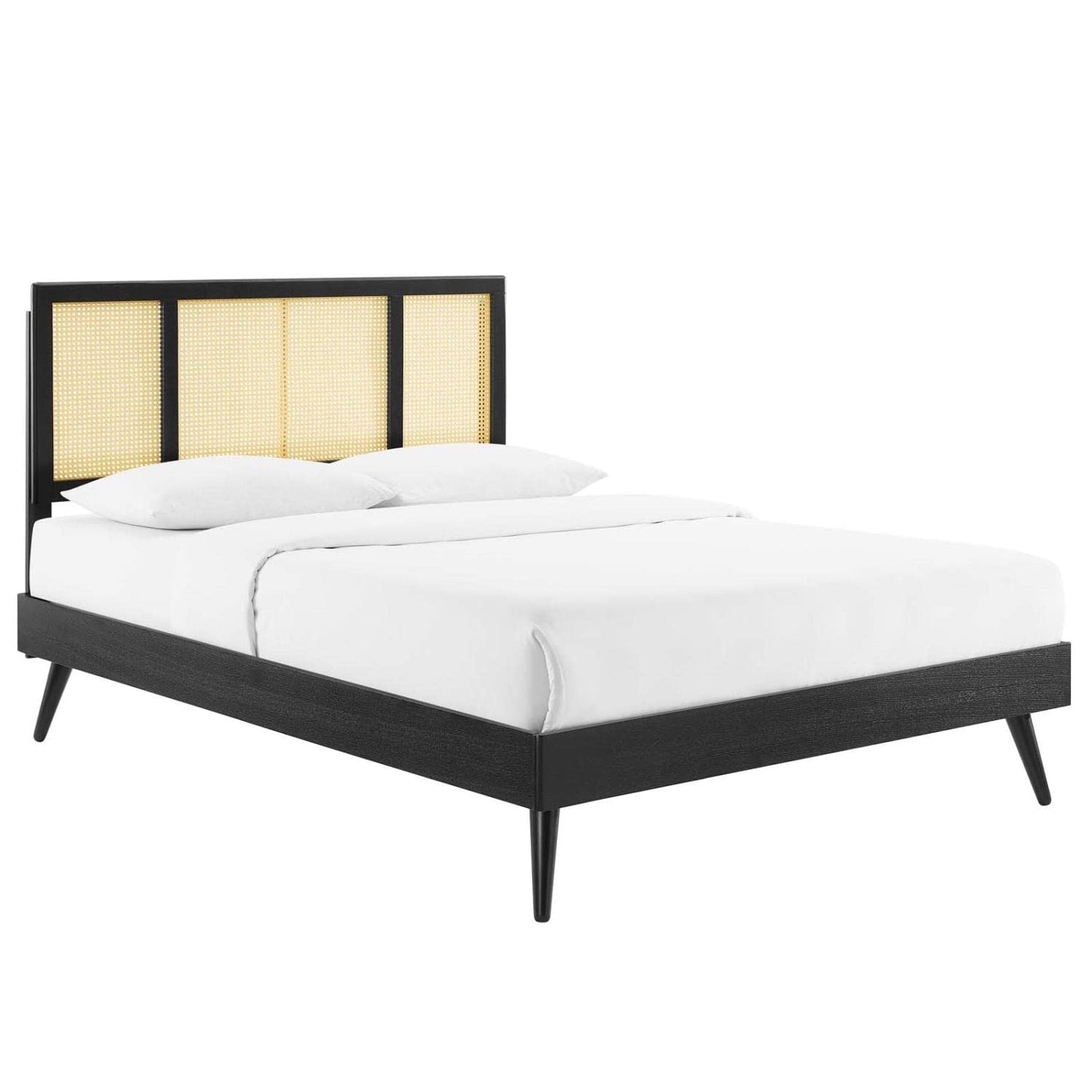 Bed | CasaFoyer Kelsea Woven Cane Rattan Wood Queen Platform Bed | Retro Design | Natural Aesthetics | Mid-Century Modern & Tropical Styles | Durable | Wood Slats | 601 lbs Weight Capacity | Includes Headboard & Bed Frame | casafoyer.myshopify.com