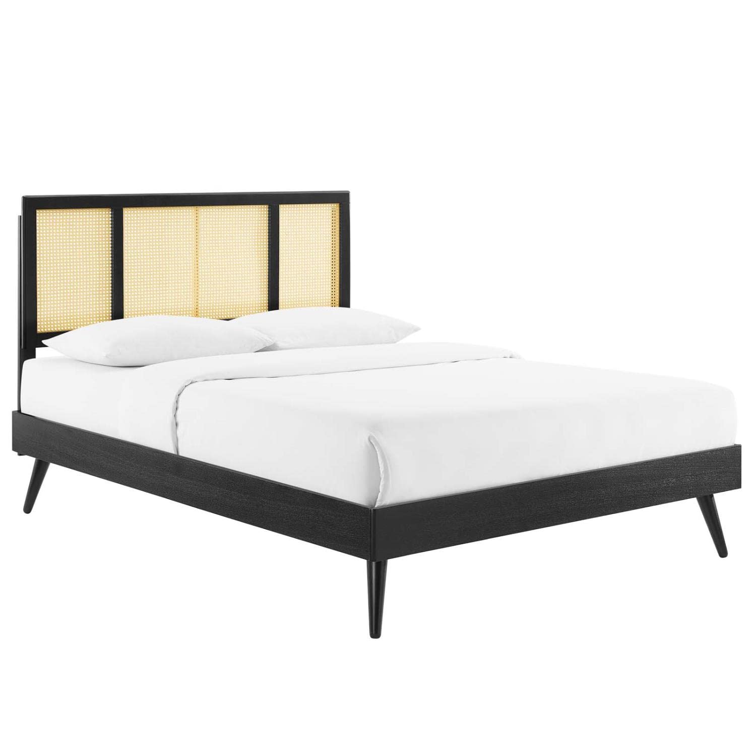Bed | CasaFoyer Kelsea Woven Cane Rattan Wood King Platform Bed | Retro Design | Natural Aesthetics | High-Quality Wood | Sturdy Construction | No Box Spring Needed | Easy Assembly | King Size | casafoyer.myshopify.com
