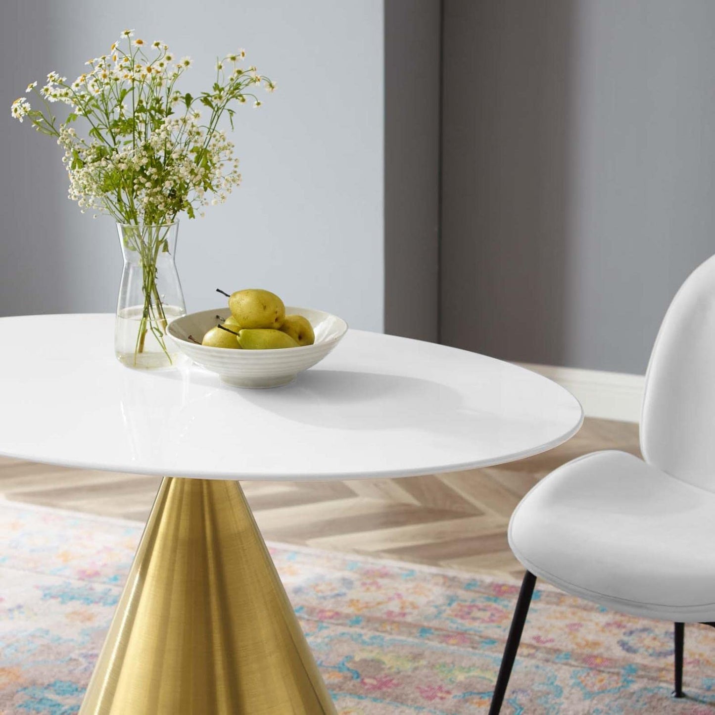 patio dining tables | CasaFoyer Tupelo 42 Oval Dining Table | Elegant Mid-Century Style | Sturdy MDF Top | Sleek White Finish | Gold Metal Pedestal Base | Easy to Clean | Non-Marking Ring | casafoyer.myshopify.com