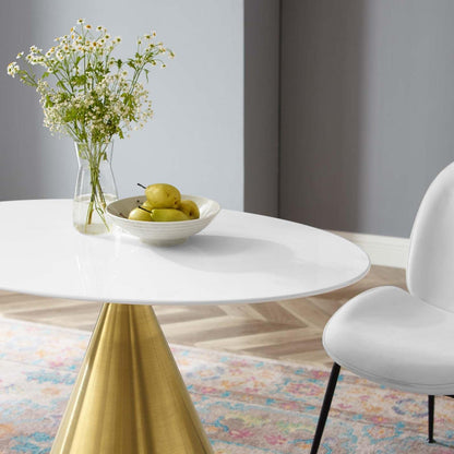 patio dining tables | CasaFoyer Tupelo 42 Oval Dining Table | Elegant Mid-Century Style | Sturdy MDF Top | Sleek White Finish | Gold Metal Pedestal Base | Easy to Clean | Non-Marking Ring | casafoyer.myshopify.com