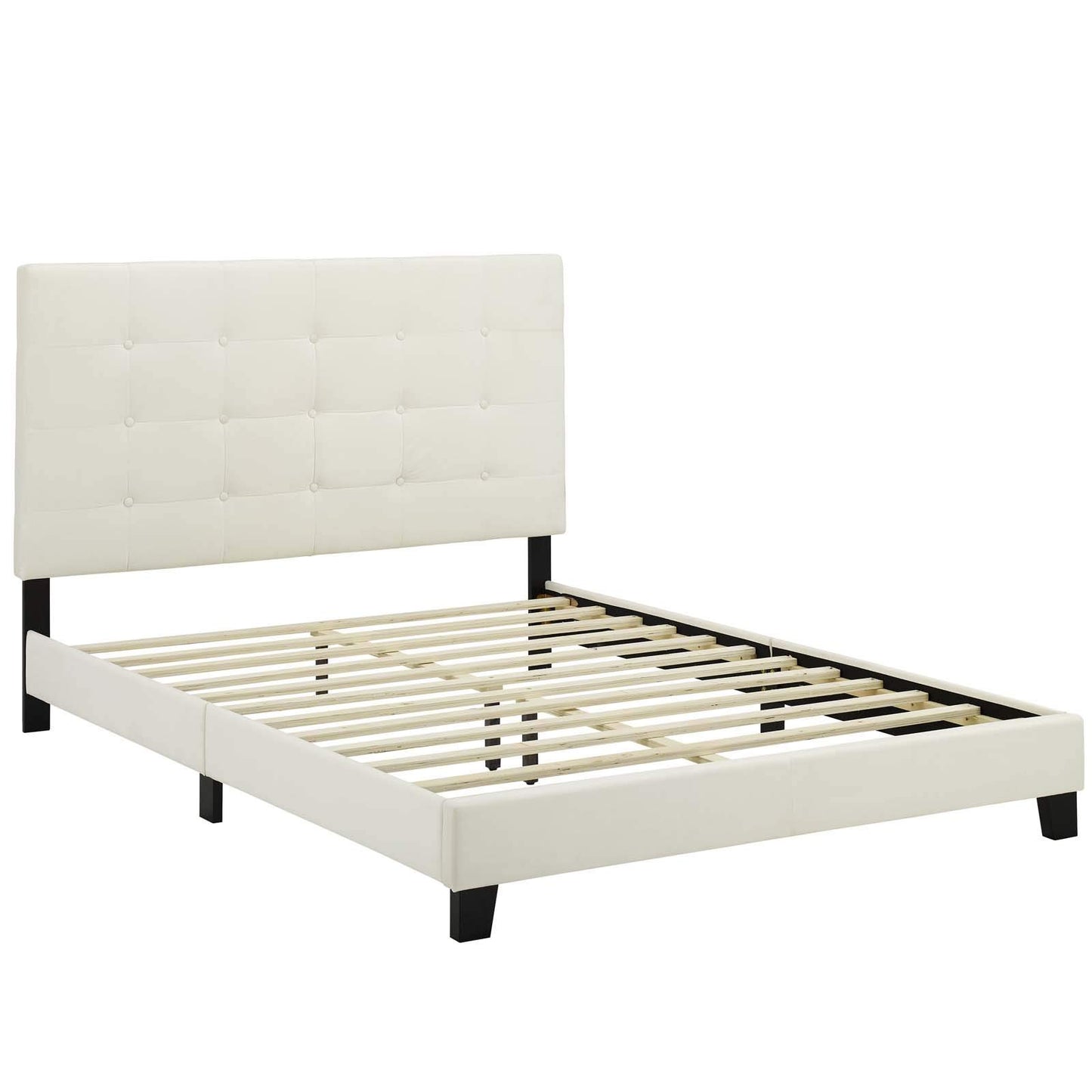 Bed | CasaFoyer Melanie Queen Platform Bed | Sleek Design | Button Tufting | Stain-Resistant Velvet | Wood Frame | No Box Spring Needed | Ivory | casafoyer.myshopify.com