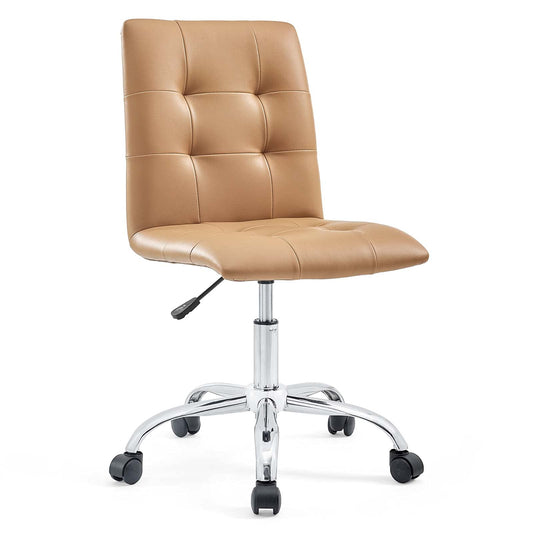home office desk chairs | CasaFoyer Prim Armless Office Chair | Sophisticated Design | Tufted Buttons | Faux Leather Upholstery | Adjustable Height | 360 Swivel | Chrome Steel Base | Tan Color | casafoyer.myshopify.com