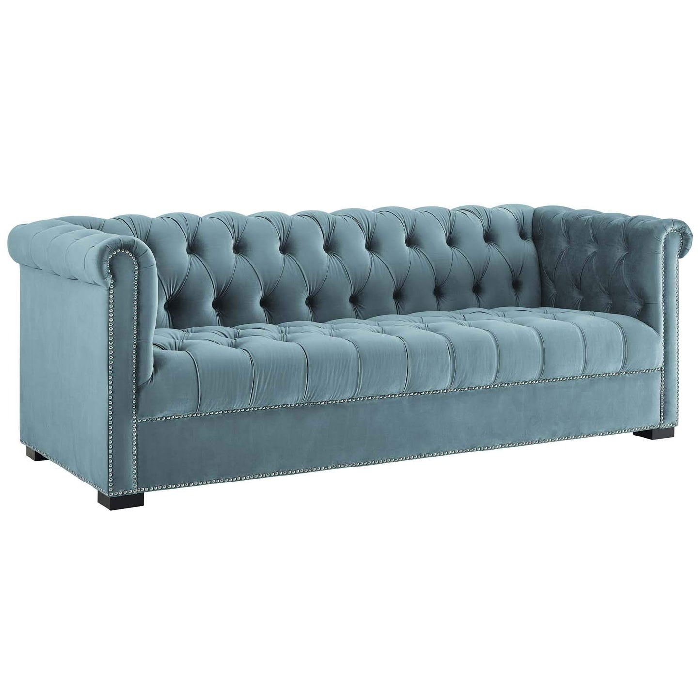 sofas | CasaFoyer Heritage Performance Velvet Sofa | Modern Chesterfield Style | Rolled Armrests | Button Tufting | Nailhead Trim | Stain-Resistant | Black Birch Legs | Dense Foam Padding | Supports 1322 lbs. | casafoyer.myshopify.com