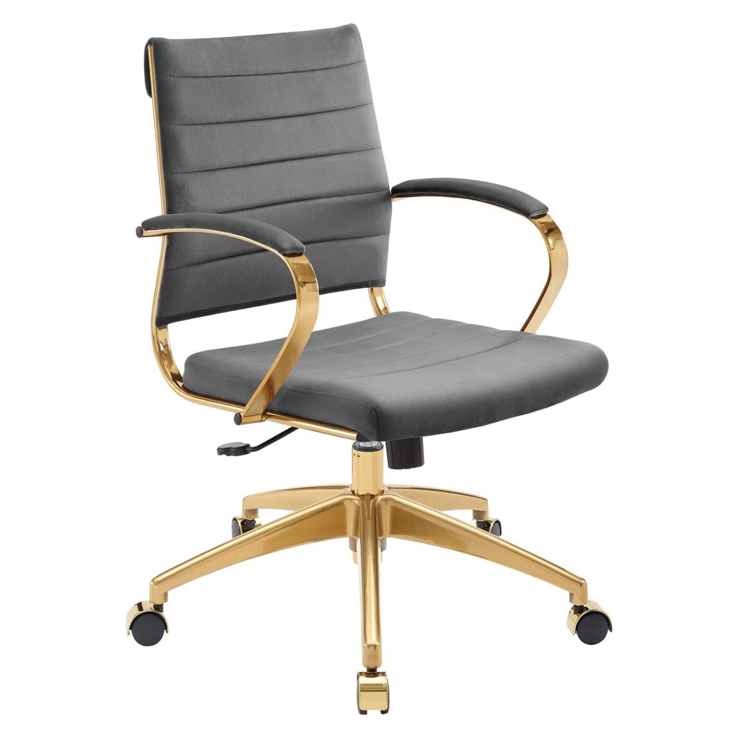 home office desk chairs | CasaFoyer Jive Mid Back Office Chair | Stylish & Functional | Ribbed Velvet Back | Stain-Resistant Performance Velvet | 90-Degree Wrist Angling | Chrome-Plated Aluminum Base | Easy Mobility | Tension Knob & Tilt Lock | Modern Office Design | Gray | casafoyer.myshopify.com