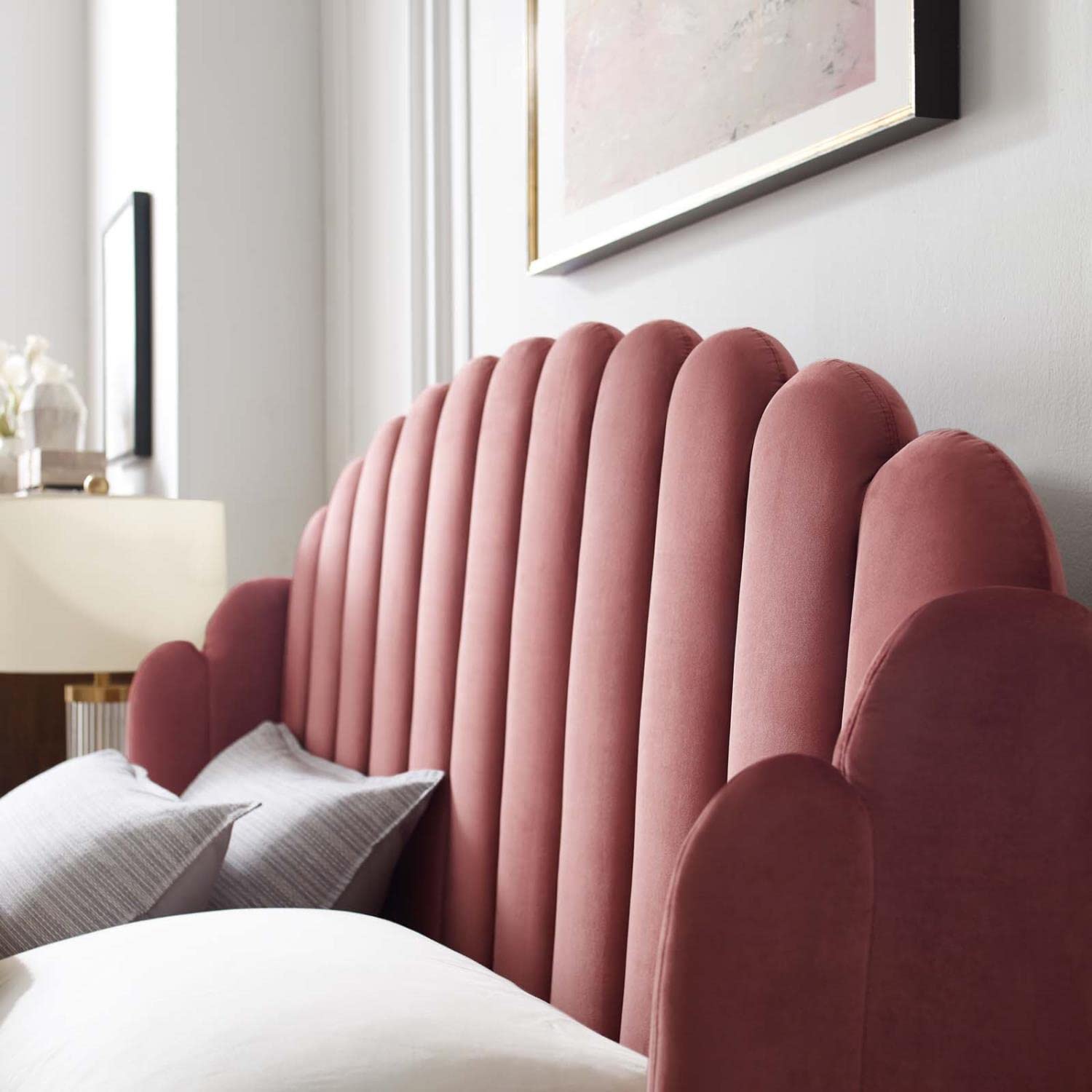 Bed | CasaFoyer Lana Performance Velvet Queen Platform Bed | Wingback Tufted Design | Stain-Resistant Velvet Upholstery | Gold Metal Legs | Wood Slat Support System | casafoyer.myshopify.com